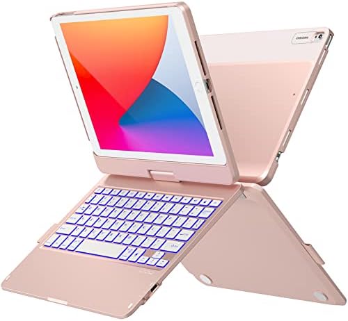 Калъф CHESONA за iPad 9-то поколение с клавиатура, Въртящи се на 360 °, 7-цветна подсветка, Тънка корица, Притежателят на Apple Молив, Клавиатура за iPad (8-ти / 7-то поколение 10,2-инч?