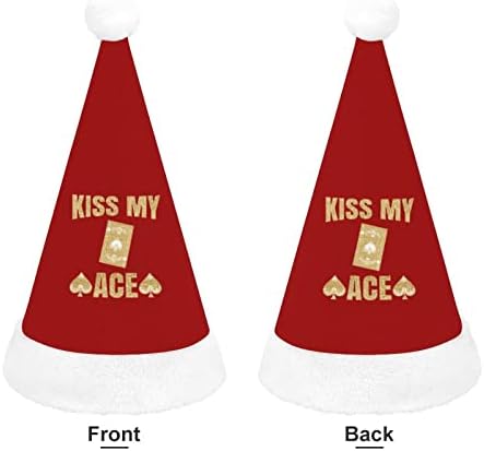 Плюшен Коледна Шапка Kiss My Ace Poker Палави и Сладки Шапки на Дядо Коледа с Плюшени Полета и Удобна Подплата Коледна украса