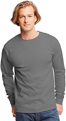 Мъжка тениска с дълъг ръкав Hanes БЕЗ етикет (5586)- Опушен-сив, X-Large