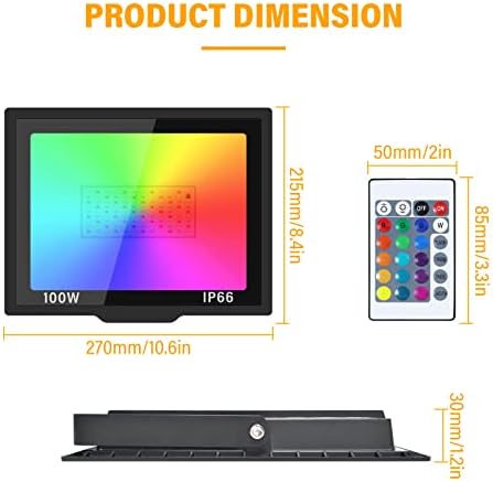 Willpower 2 Бр. 100 W RGB Led Прожектори, Цветен Прожектор с дистанционно управление, Вътрешен Външен Водоустойчив IP66
