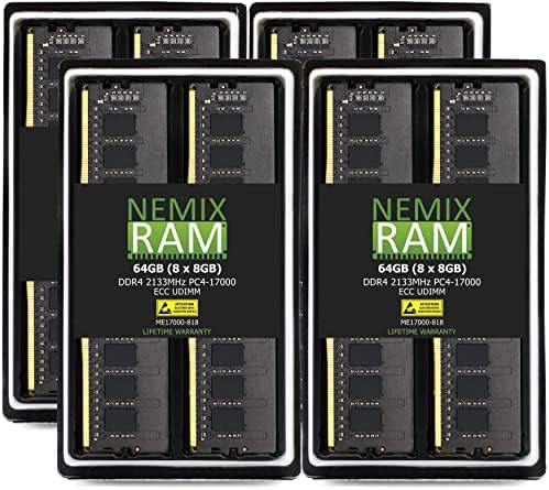 64 GB (8x8 GB) DDR4-2133 Mhz PC4-17000 ECC UDIMM 1Rx8 1,2 В Небуферизованная сървър памет от NEMIX RAM