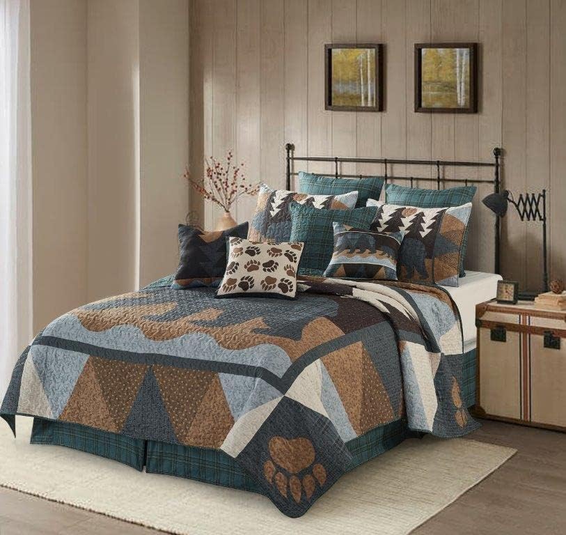 Комплект спално бельо Virah Bella Quilt от Лек Заден одеяла с принтом Мечка в стил Мозайка Кинг Мозайка и 2 Възглавници