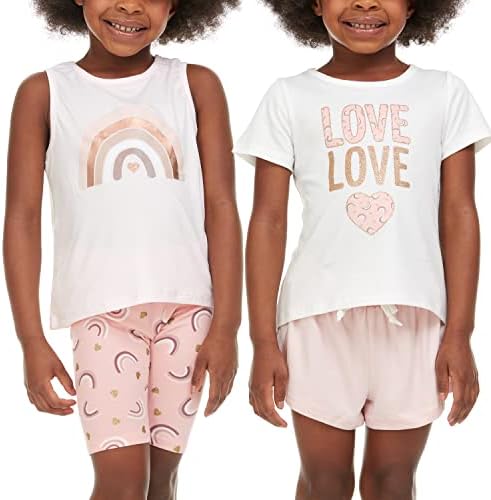 BTween Комплект Модни летни дрехи за момичета от 4 теми - Шорти, Риза с Къс ръкав и шорти Байкерские