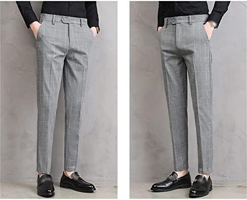 Мъжки панталони в бизнес клетка, Ежедневни панталони на Директно намаляване, Зауженные към дъното, Класически Леки панталони Свободно намаляване (Светло сив, 30)