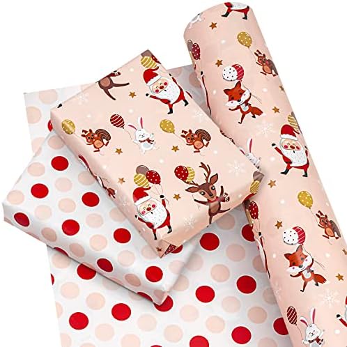 Амбалажна хартия за коледно опаковане WRAPAHOLIC Reversible - Гигантски свитък с размер от 30 инча х 100 метра, Червени и Розови Танцуващи Елени на Дядо Коледа и Многоцветен Мод?