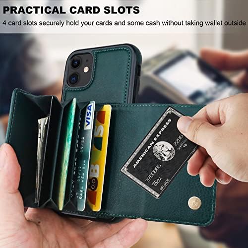 Чанта-портфейл Folosu за iPhone 11 с държач за карти, Кожен Калъф с 4 Отделения за карти, Завъртане Поставка с Кольцевым Притежател на 360 °, RFID Заключване, Двойна Магнитна За?