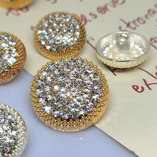 12ШТ Луксозни Кръгли Кристални Копчета и Модерни Метални Копчета с Кристали за Шивашки САМ Decor (18 ММ, злато)
