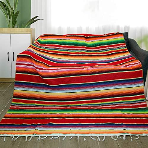 Eccbox 84x59 Инча Голямо Мексиканското Одеяло Serape с Различни Ярки Цветове Мексико Покривка за Мексикански Декорации
