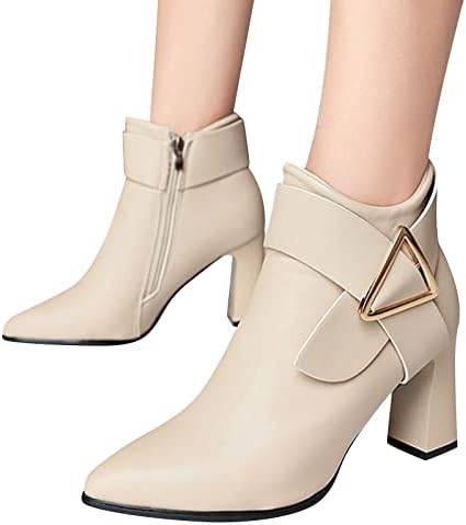Дамски ботильоны на обувки, Дамски обувки, Модерни и Удобни Дамски обувки на дебелите обувки с остър пръсти и страничен цип, Обикновена Есенно-зимни дамски обувки Ea