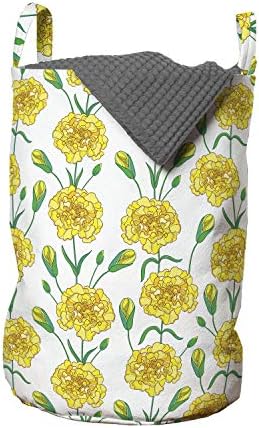 Чанта за дрехи Ambesonne с карамфил, Фигура от цветове на карамфил пъпки в жълтите цветове с листа, Кошница за дрехи с дръжки, закрывающаяся на шнур, за пране, 13 x 19, Жълто-?
