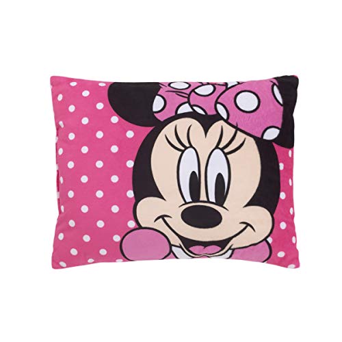 Декоративна възглавница за деца Disney Minnie Mouse Ярко-Розово, от Мек Плюш, Розова, Бяла, Черна 15x12 инча (опаковка