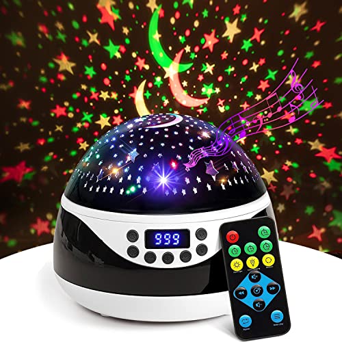 Лека нощ-проектор RTOSY Stars с Таймер и музика, Проекционная Лампа с дистанционно управление за деца, Въртящи се