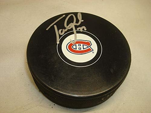 Хокейна шайба с автограф на Том Гилбърт Монреал Канадиенс 1Б - за Миене на НХЛ с автограф