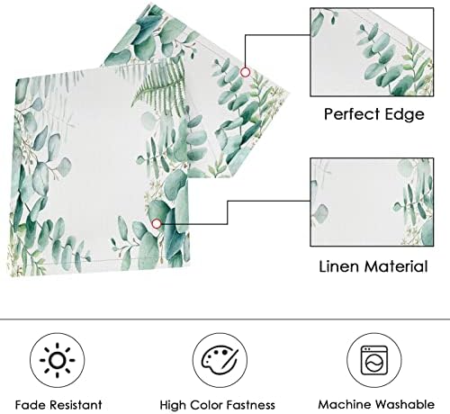 Настолна пътека, и кърпички от евкалипт, комплект от 6 салфетки с Зелени листа в стил Бохо, Пролетни Диви цветя, Декор