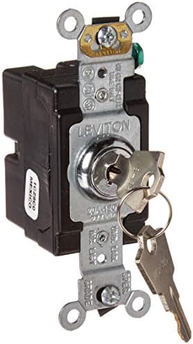 Leviton 1221-2KL 20 Ампера, 120/277 Волта, Заключване на ключа, Полюс, Безшумен ключа за променлив ток, Клас на защита за особено тежки условия на експлоатация, Самозаземляющийс
