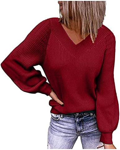 Жена топ WYTong с V-образно деколте, есенна ежедневни свободна однотонная блуза, пуловер с дълги ръкави, спортен пуловер