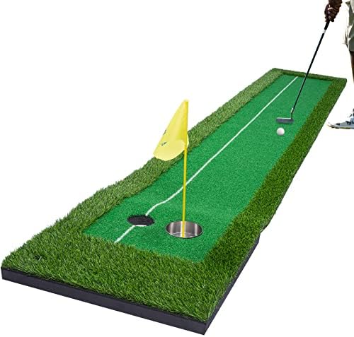 Зелен за игра на голф, 10-Крак Подложка за игра на голф, без Бръчки, Зелен, с Реалистично покритие за игри на голф на закрито / На открито, Помощно средство за тренировк