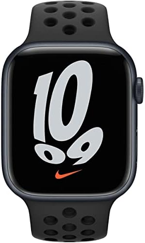 Apple Watch Найки Series 7 (GPS, 45 мм) с алуминиев корпус Midnight с антрацитовым / черна каишка Nike Sport Band