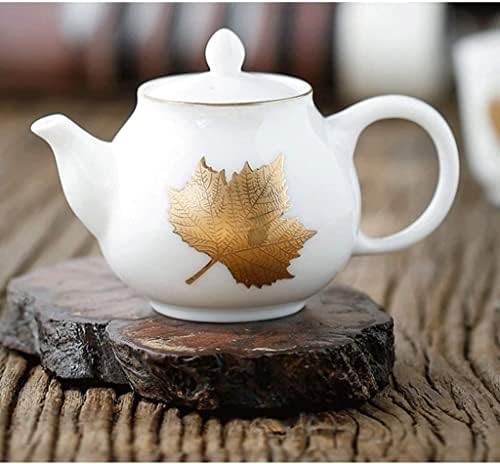 Билков чайник за чай Минималистичен Дизайн Технология Златен Стенописи, Бял Порцеланов Чайник Със Златен Кленов Лист