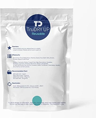 TruDRY UP100 Грама [6 опаковки] Пакети с хранителни силикагел, Цветна Индикация, Изсушители за Многократна употреба,
