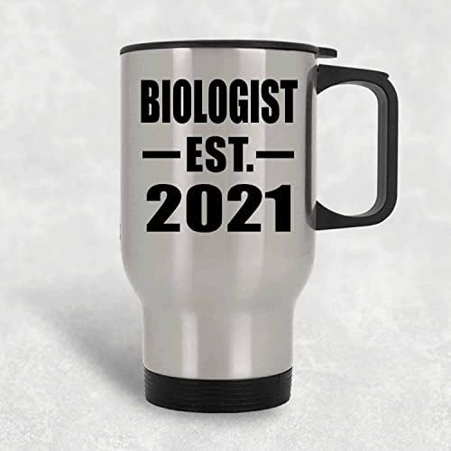 Designsify Биолог Създаден EST. 2021, Сребърен Пътна Чаша 14 грама, на Изолиран Чаша от Неръждаема Стомана, Подаръци за