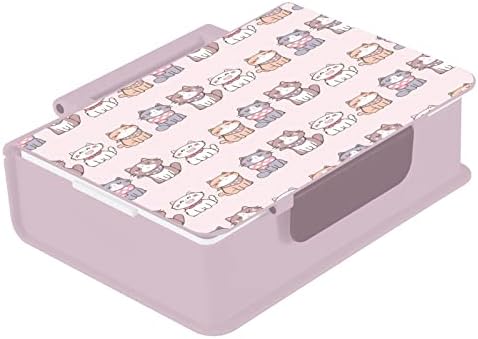 Контейнер за Обяд Kigai Сладък Котки 1000 мл Bento Box с Лъжица и Вилици, 3 Отделения, Контейнери За Съхраняване