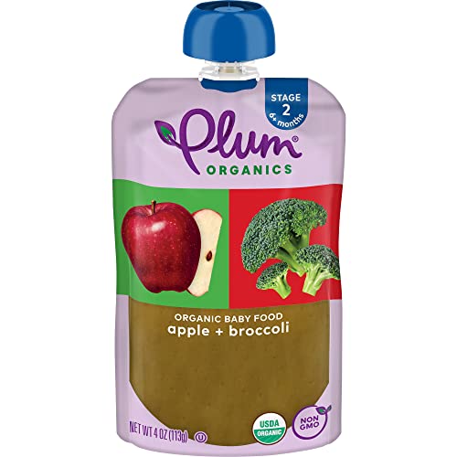 Слива органичната материя | Етап 2 | Органична бебешка храна [от 6 месеца] | Ябълка и броколи | Пакет от 4 унции (опаковка