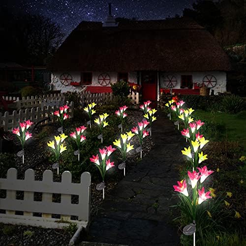 Външни светлини от слънчева Градина OBOLTS BASIWEI, 2 комплекта слънчеви градински фенери от 8 Цветя, Лилии,