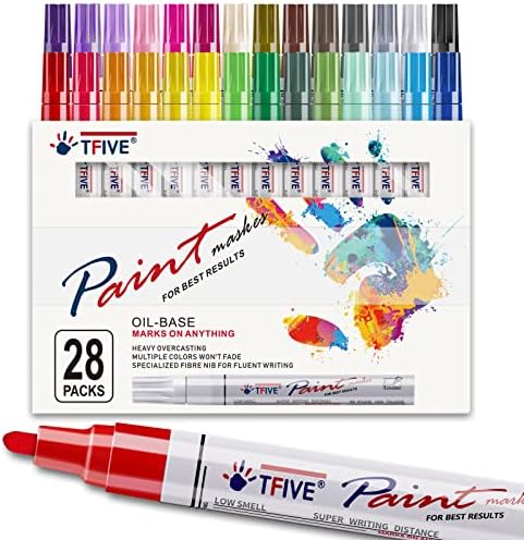 Комплект Дръжки-маркер химикалки 28 Цвята, Перманентен Маркер на Маслена основа, Средния Връх, Бързосъхнеща и Водоустойчив