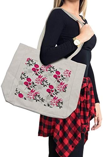 Цвете Пазарска чанта Ambesonne, повтарящ Се Носталгия Модел с абстрактни цветя и листа, Дългогодишна Множество чанта за плажни