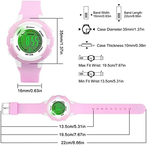 Edillas Детски Цифров часовник за момичета и момчета, 7 Цвята, с Лек Ръчен Часовник за деца, Водоустойчиви Спортни