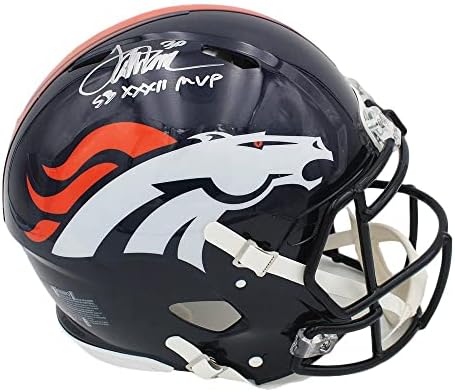 Терел Дейвис Подписа Истински каска NFL Denver Broncos Speed с надпис SB XXXII MVP - Каски NFL с автограф