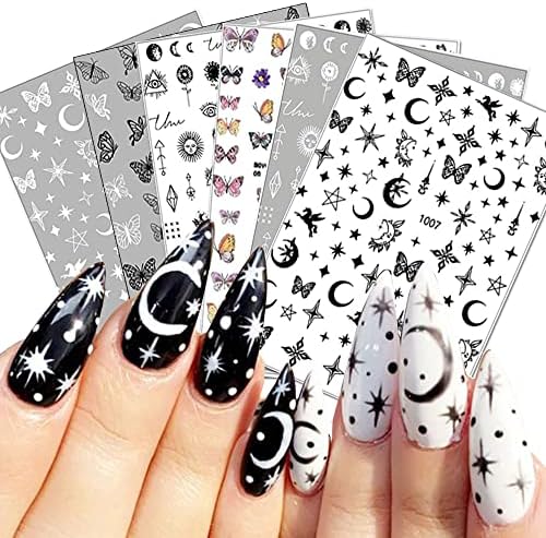 Етикети за дизайн на ноктите с пеперуди, 3D Черно-Бели Стикери За нокти, Аксесоари за Дизайн на ноктите с Пеперуди,