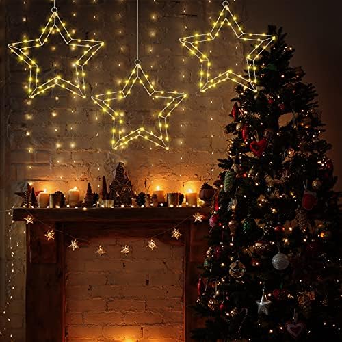 Mudder 12 Инча(А) А) Коледни Прозорци Светлини Украса Силует на прозореца Светлини във формата на Звезда Страхотна Светлина за Празника на Вътрешна Стена, Врата, Стъкло