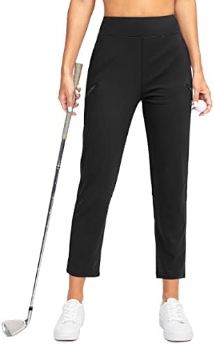 Дамски Панталони за голф SANTINY с 3 Джоба с цип 7/8, Ластични Панталони до Глезена с Висока Талия, за Жени, за Пътуване