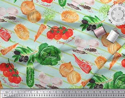Soimoi Зелен памучен плат от поплин райе и смесени зеленчуци, плат с флорални принтом, двор ширина 58 см