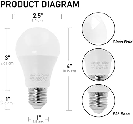 Мандала Crafts 9,5 W Еквивалент на 60 W Led лампа A19 - Led лампа с регулируема яркост A19 Крушка – Led флуоресцентни