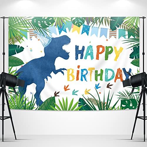 Блестящ Динозавър Фон за Рожден Ден 7Wx5H Фута Рисунка Акварел Динозавър Тропически Джунгли Момчета Детски Рожден Ден Фон
