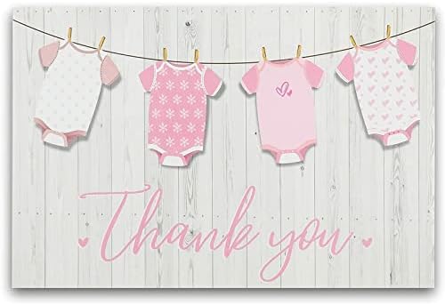 Pipilo Press 60 Опаковки благодарственных картички за бебе душ за момичета с розови конвертами и бели стикери Благодаря