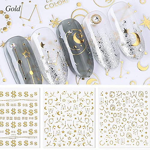 Етикети за дизайн на ноктите под формата на звезди, стикери, 3D златни самозалепващи стикери за нокти, 6 листа, луксозни