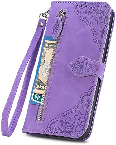 TopFunny Калъфи за iPhone 14 Plus, една Чанта-портфейл за жени с държач за карти, Окачени на чантата с отпечатан във формата на цвете с цип в Ретро стил, Защитен калъф от Изкуст?