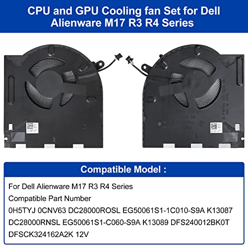 Нов cpu + GPU на Вентилатора за Охлаждане на Замяна за Dell Alienware M17 R3 R4 0H5TYJ 0CNV63 DC28000ROSL EG50061S1-1C010-S9A