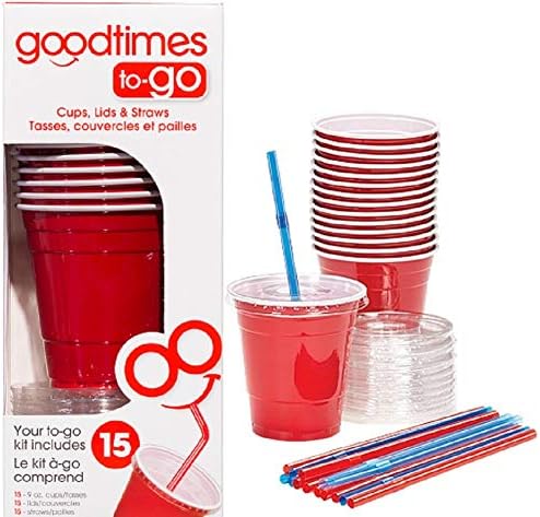 Комплекти детски чаши Goodtimes обем 9 грама с капаци и соломинками (15 чаши, червени)