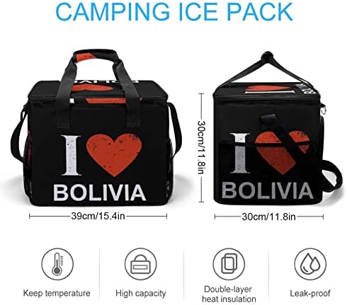 I Love Боливия Cooler Box Изолирано Запечатани Чанта-Тоут Преносима Охлаждаща Чанта за Обяд по Рамото за Пикник, на Плажа, Работа, Пътуване 15,4 x 12