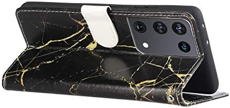 Флип-надолу капак за Galaxy S21 Ultra 5G Чанта-портфейл с държач за карти, Тънък кожен защитен калъф-книжка с мрамор