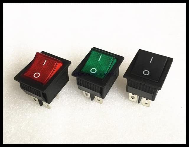 KCD7 Кулисный ключ с капаче за захранване вход изход 4 контакти с подсветка 16A 250VAC 20A 125VAC 31x25x35 мм - (Цвят: червено-зелен, черен, 15 бр.)