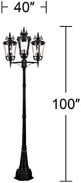 Джон Timberland Марсельский Традиционен Уличен фенер с 3 Светлини, Канава Черен Фенер от 100-инчов Прозрачен Ковано Стъкло,