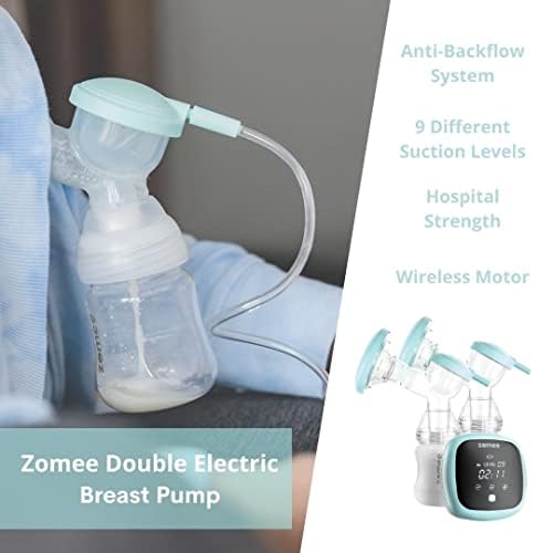 Двоен електрически молокоотсос Zomee Z1 | Режим на масаж, Стимулиране притока на мляко и Удобни 9 Нива на засмукване | LCD екран