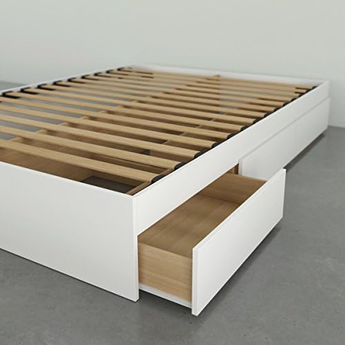 Nexera, бяла пълен размер легло за съхранение с 3 чекмеджета,