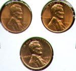Комплект цента Lincoln wheat/мемориал; 1957-D,1958-D и 1959-D, UNC
